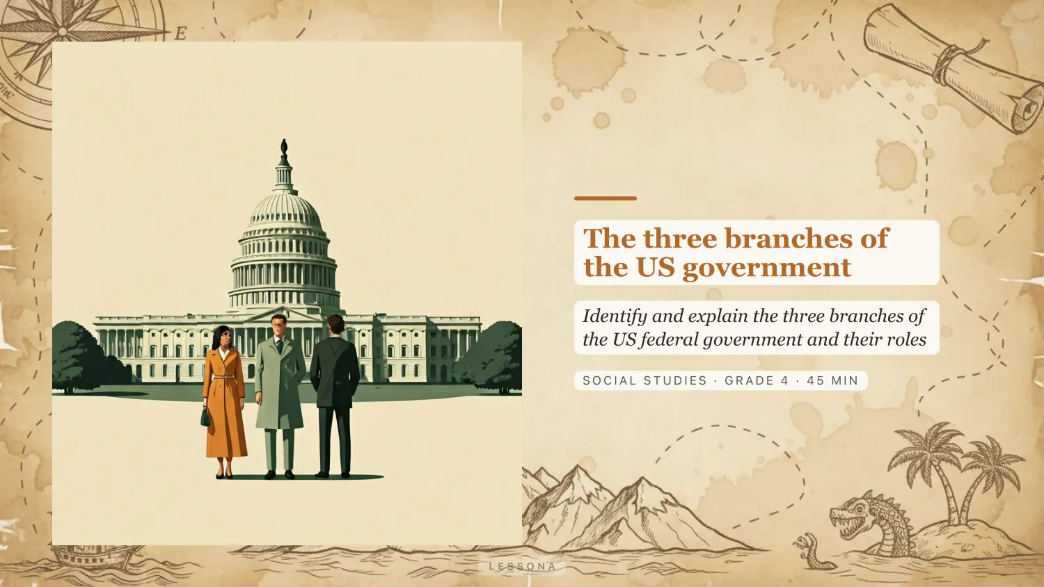 The three branches of the US government presentation, Social Studies · Grade 4 · 11 slides