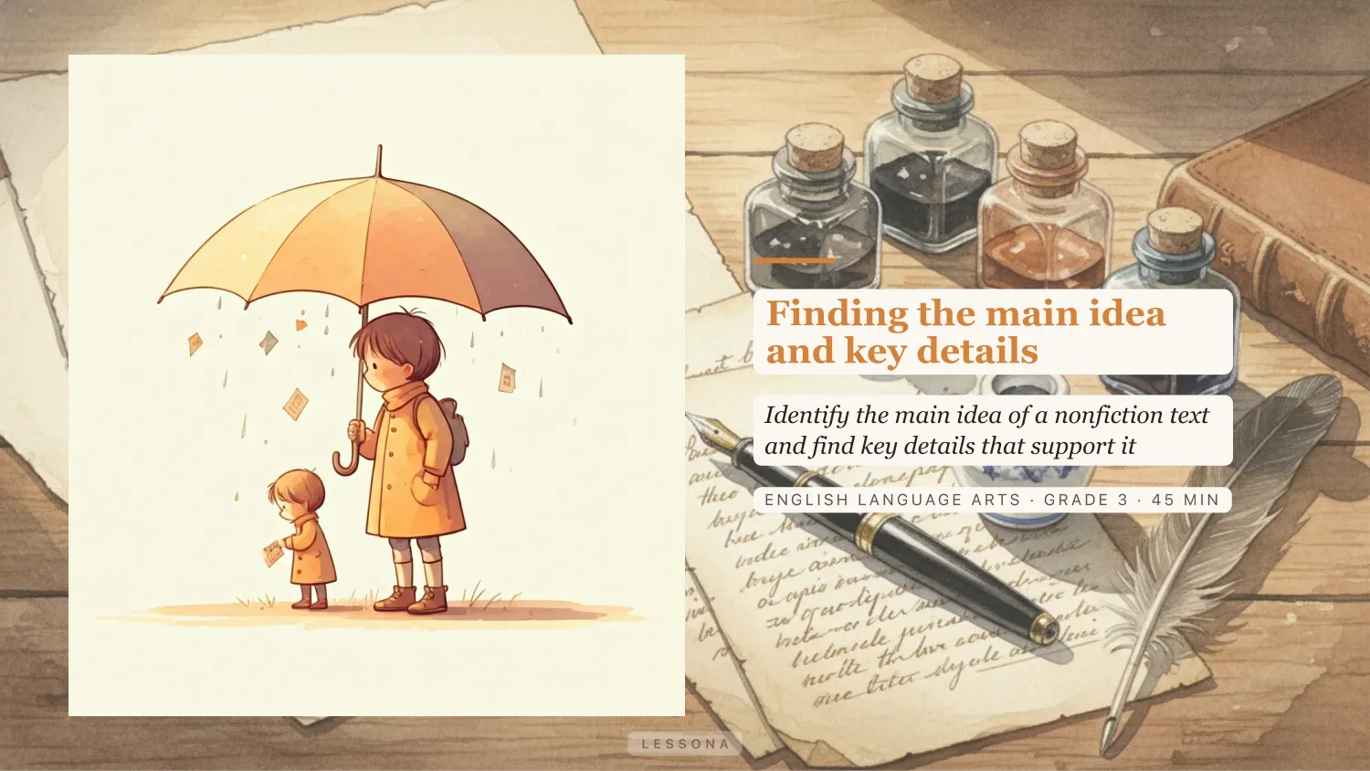 Finding the main idea and key details presentation, English Language Arts · Grade 3 · 11 slides